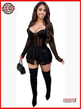 Sexy 2 Piece Jumpsuit Set Long Sleeve Clubwear Bodycon Romper